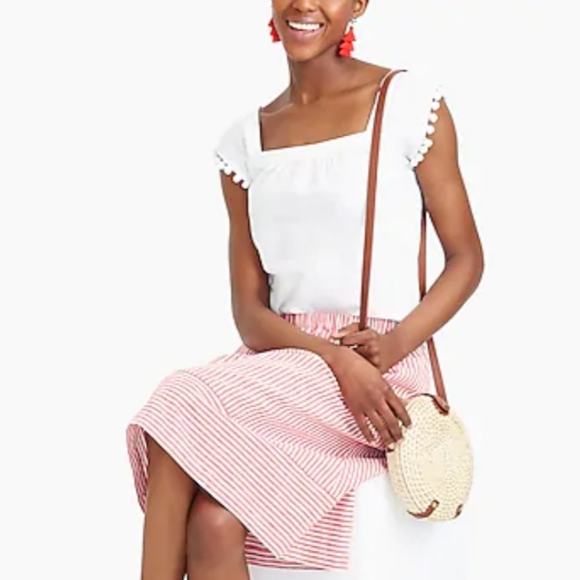 J. Crew Tops - NWT J. Crew White Pompom Square Neck Blouse